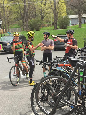 Bikers hanging out in the parking lot